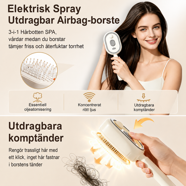 Elektrisk hårborste med spray och massage