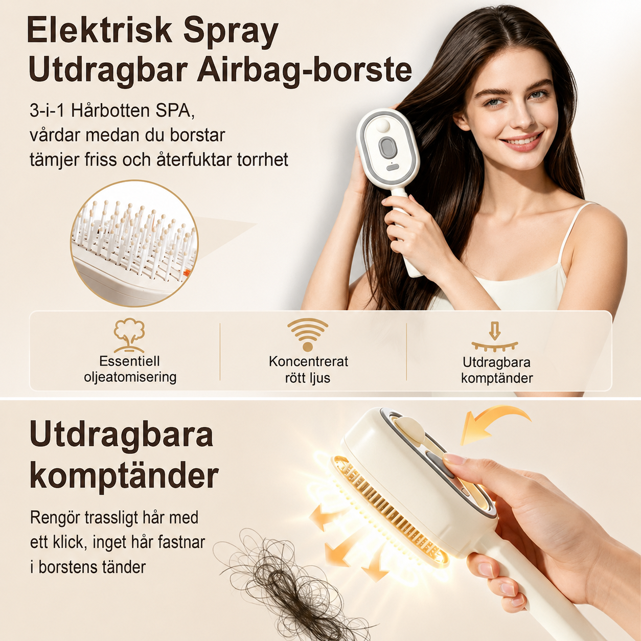 Elektrisk hårborste med spray och massage